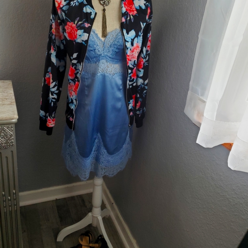 Baby blue silk sexy slip BEBE dress